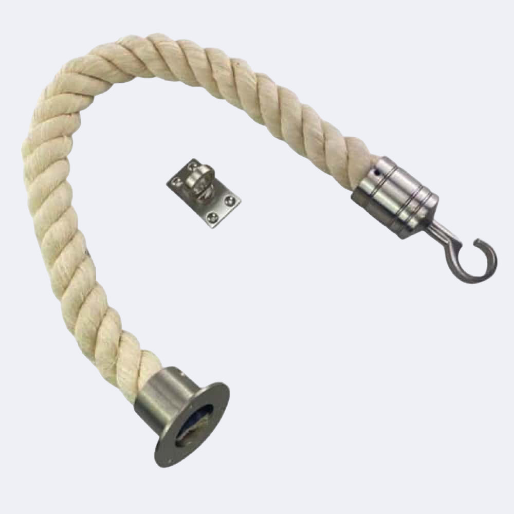 Natural Cotton Barrier Rope With Cup End, Hook & Eye Plate