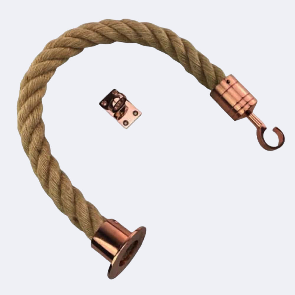 Natural Jute Barrier Rope With Cup End, Hook & Eye Plate
