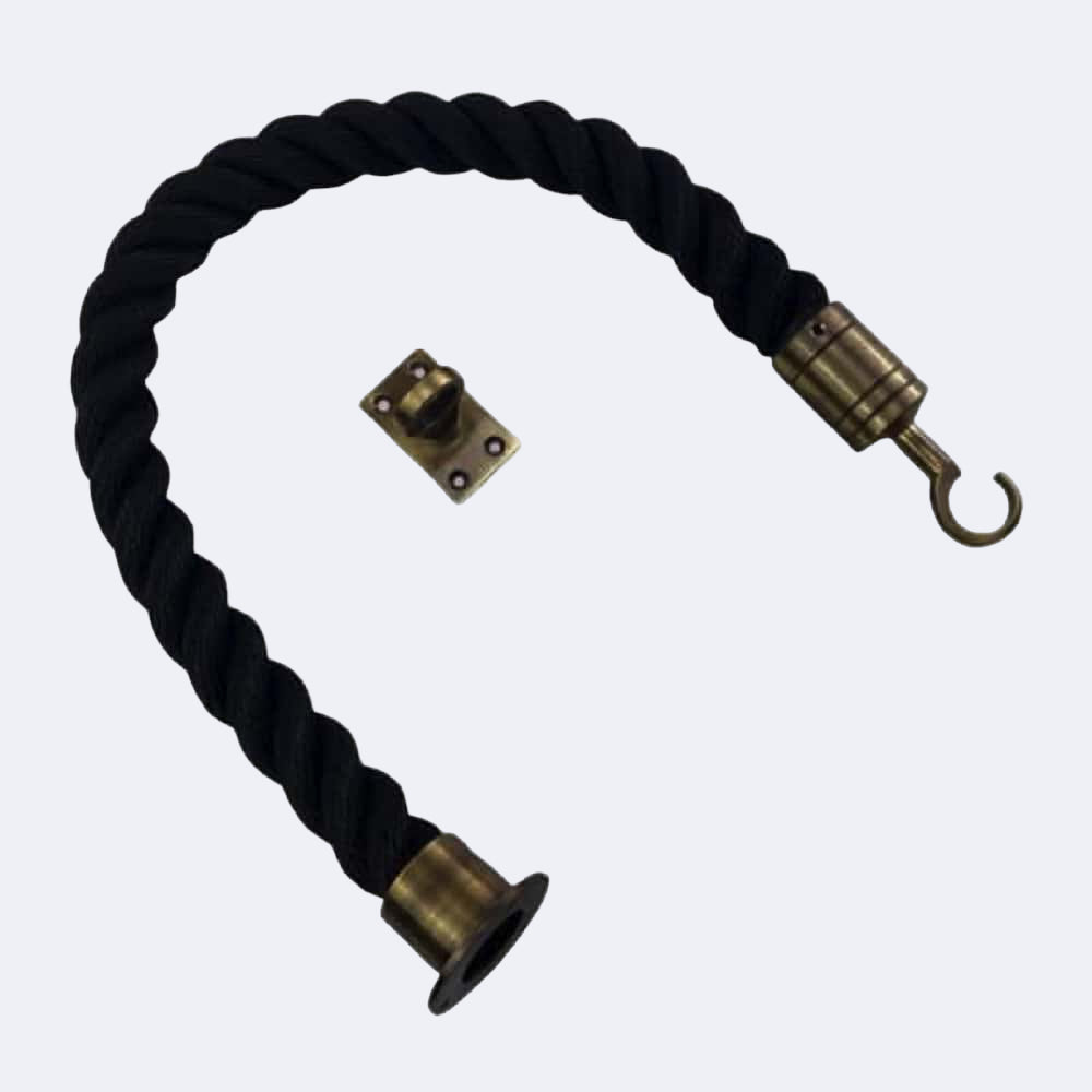 Synthetic Black Barrier Rope With Cup End, Hook & Eye Plate