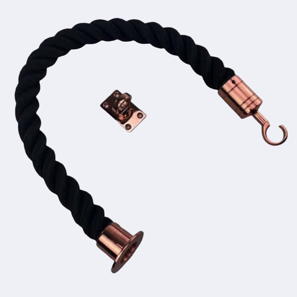 Synthetic Black Barrier Rope With Cup End, Hook & Eye Plate