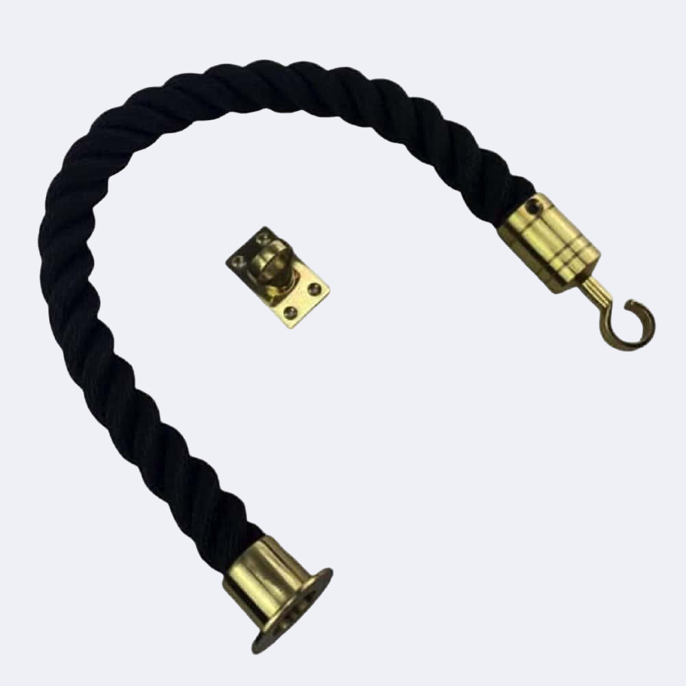 Synthetic Black Barrier Rope With Cup End, Hook & Eye Plate