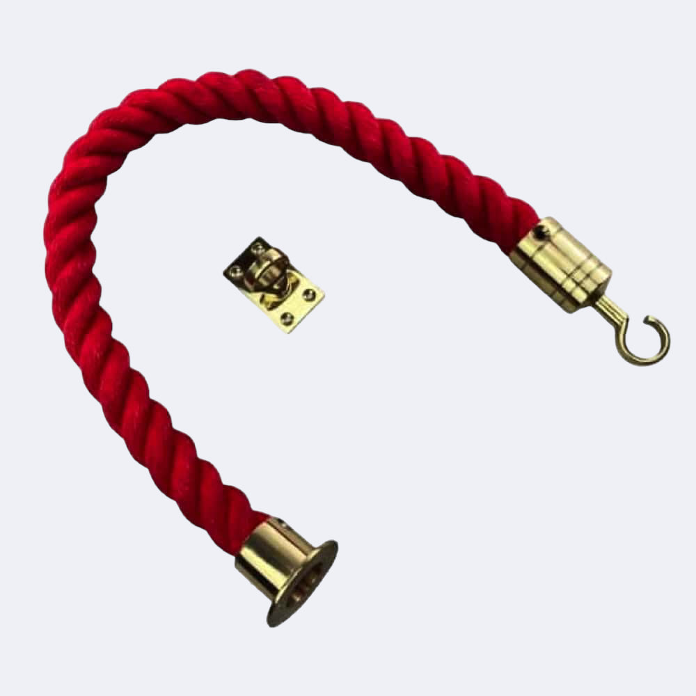 Synthetic Red Barrier Rope With Cup End, Hook & Eye Plate