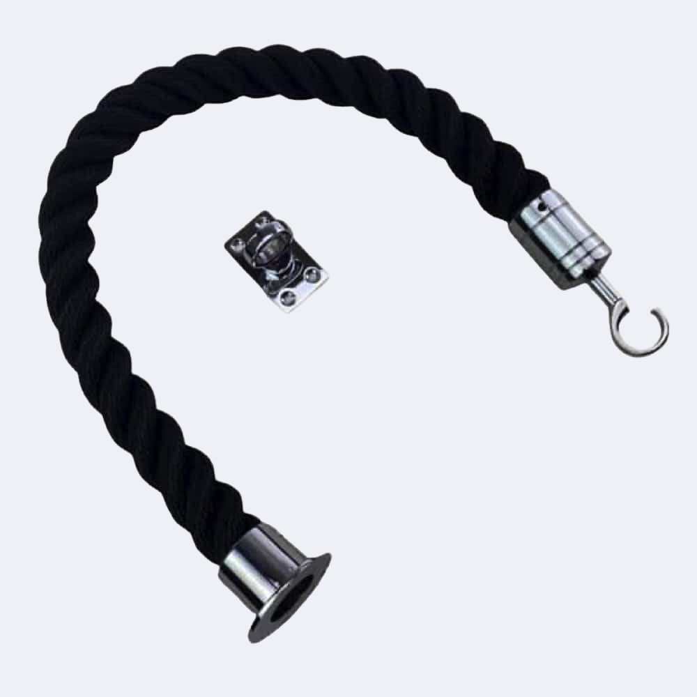 Synthetic Black Barrier Rope With Cup End, Hook & Eye Plate