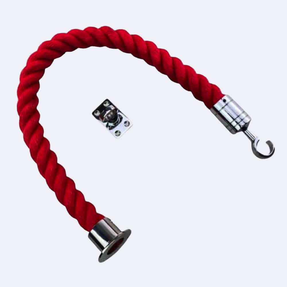 Synthetic Red Barrier Rope With Cup End, Hook & Eye Plate