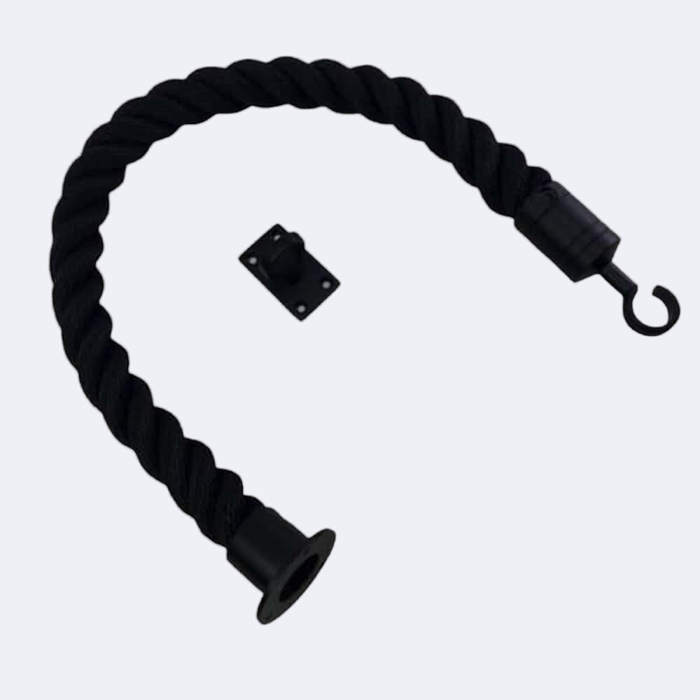 Synthetic Black Barrier Rope With Cup End, Hook & Eye Plate