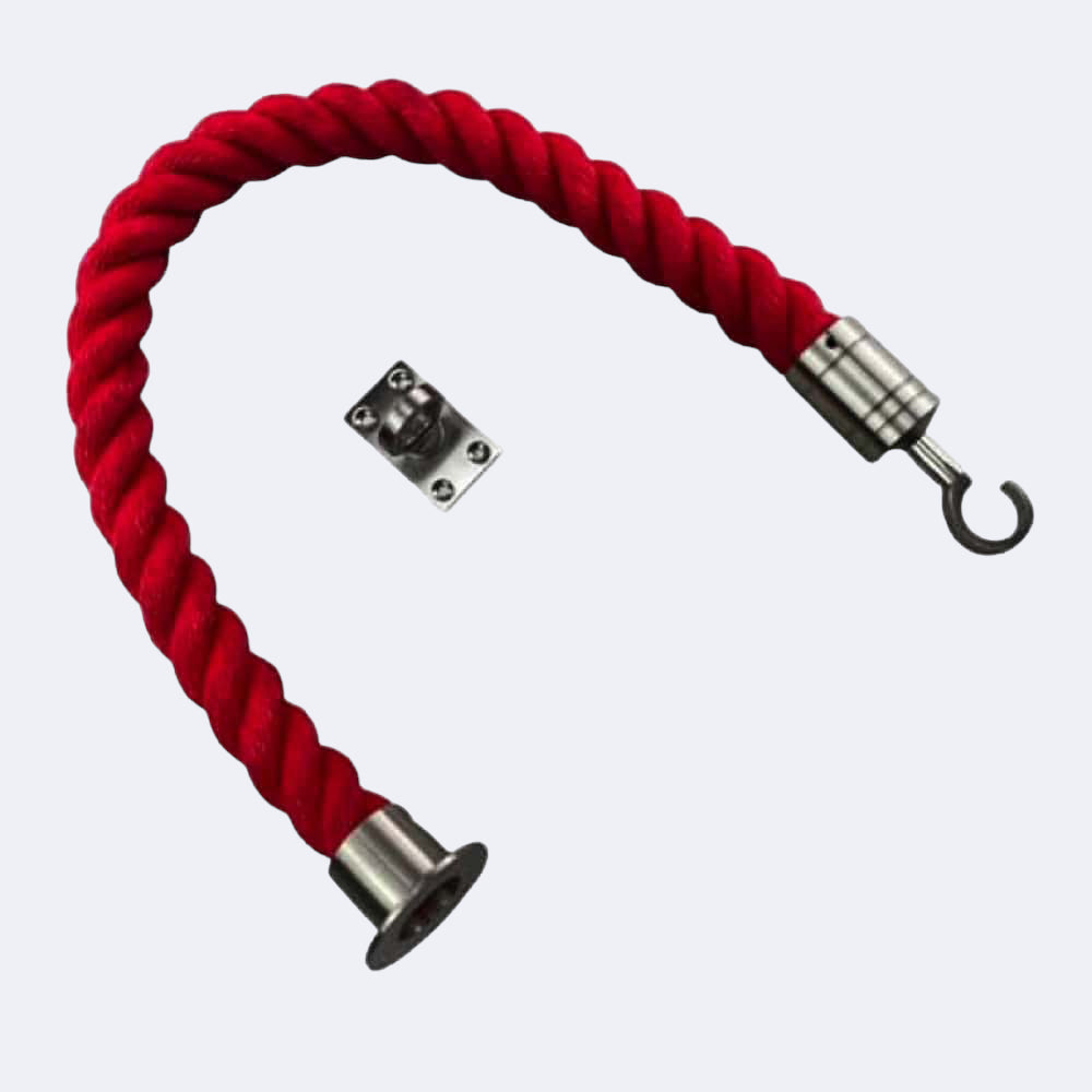 Synthetic Red Barrier Rope With Cup End, Hook & Eye Plate