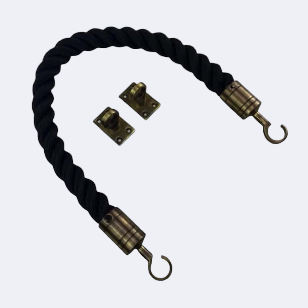 Synthetic Black Barrier Rope With Hook & Eye Plates