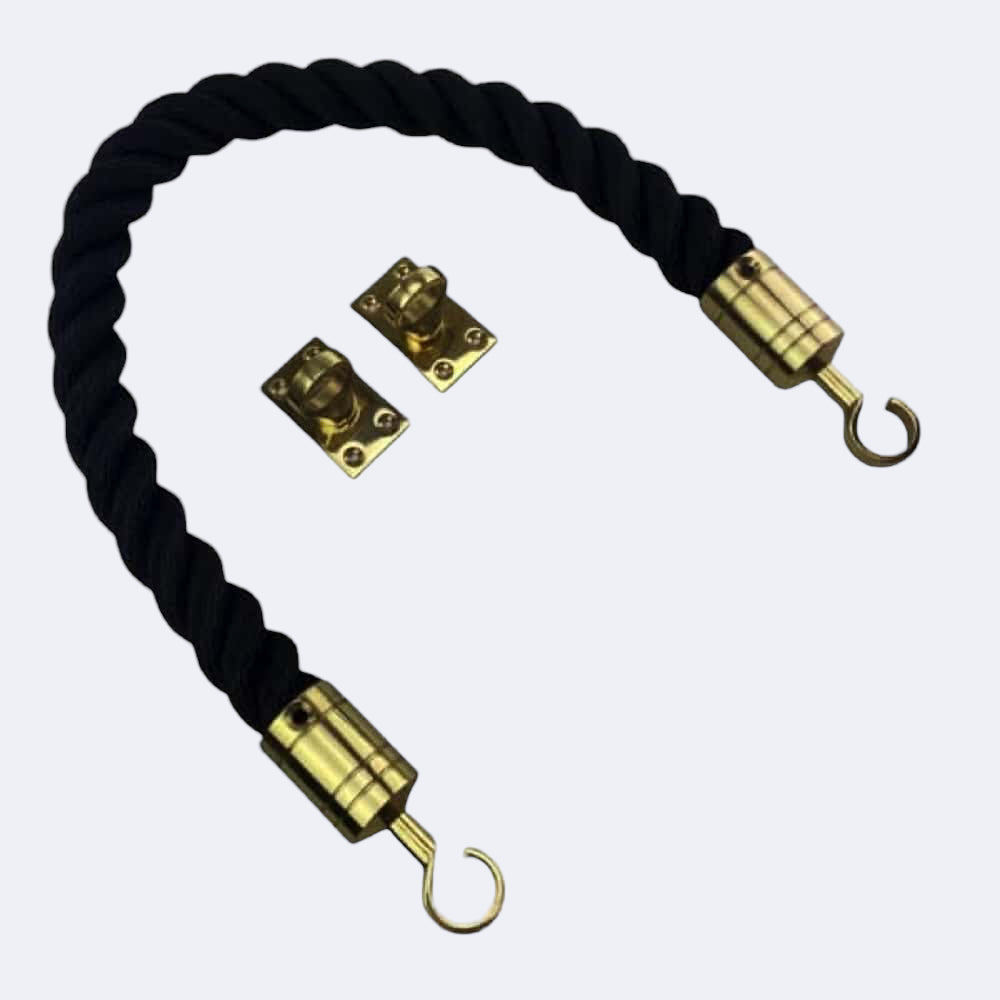 Synthetic Black Barrier Rope With Hook & Eye Plates