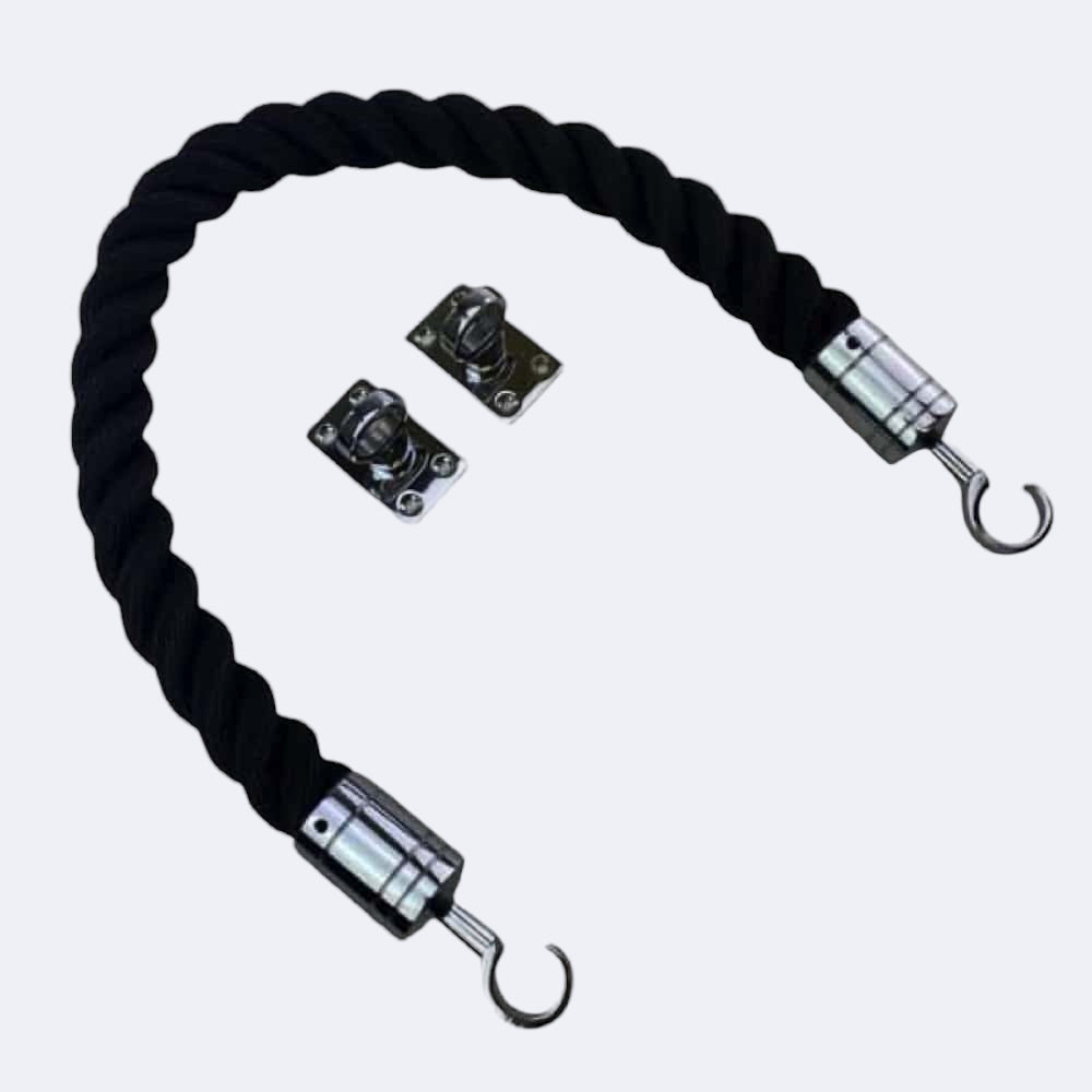 Synthetic Black Barrier Rope With Hook & Eye Plates