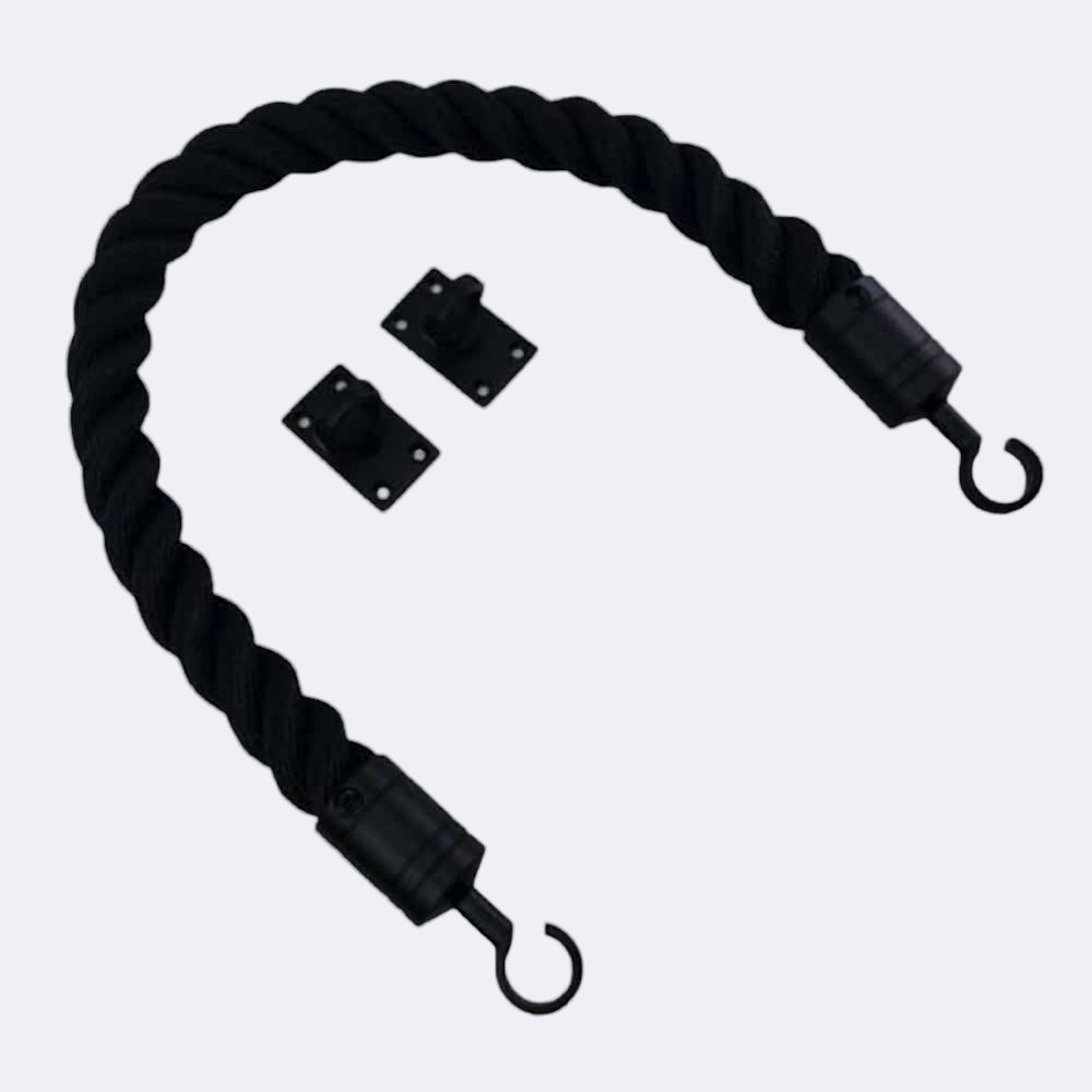 Synthetic Black Barrier Rope With Hook & Eye Plates