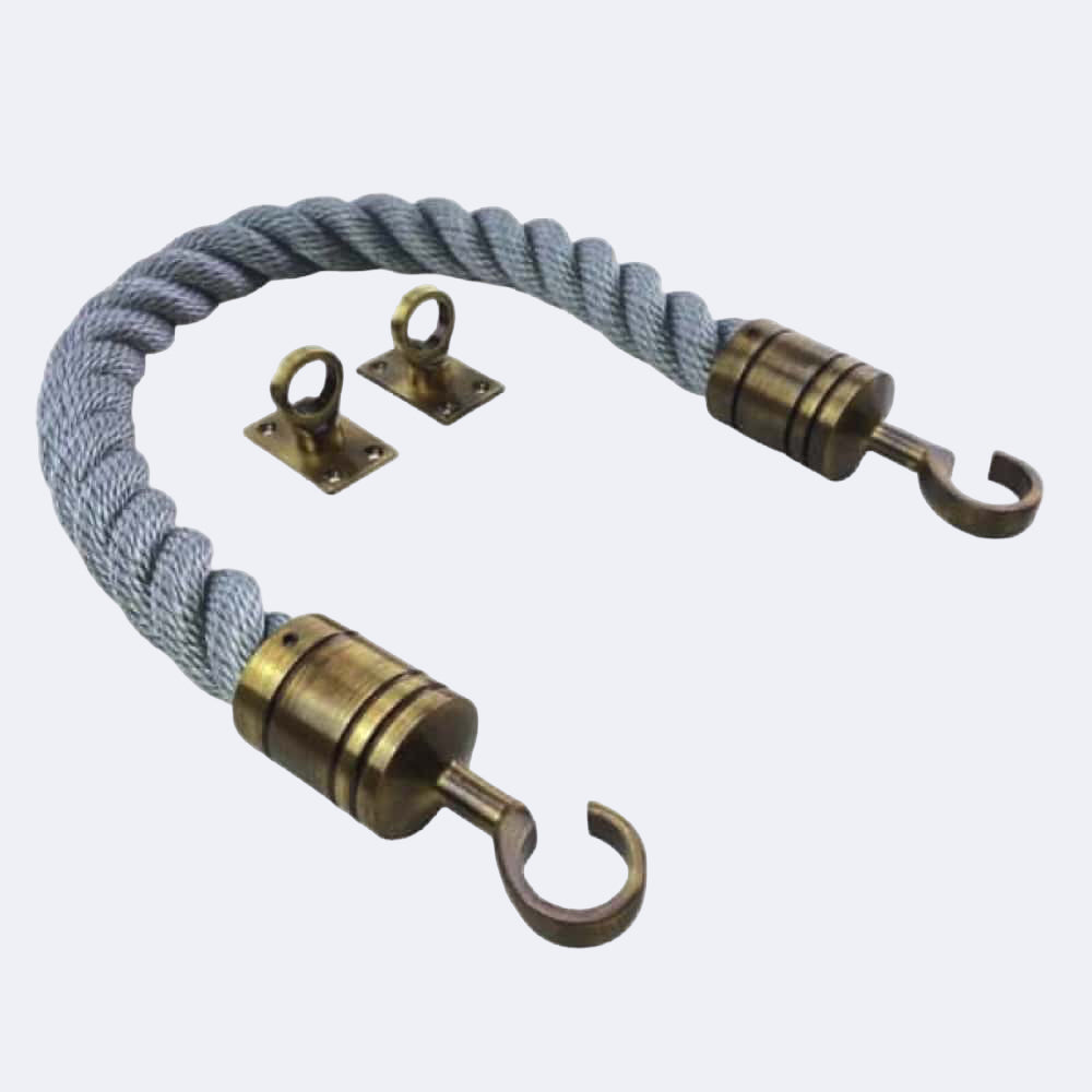 Synthetic Grey Barrier Rope With Hook & Eye Plates