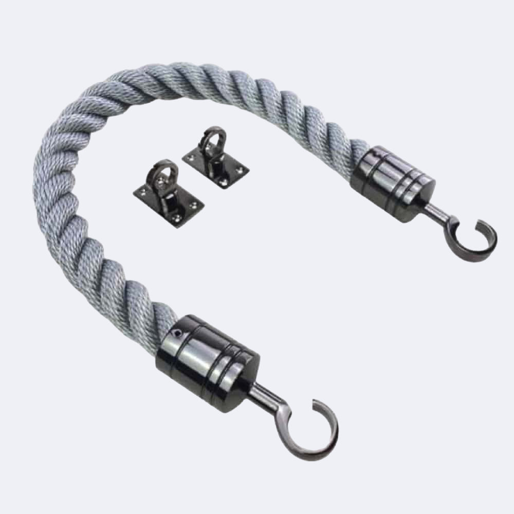 Synthetic Grey Barrier Rope With Hook & Eye Plates