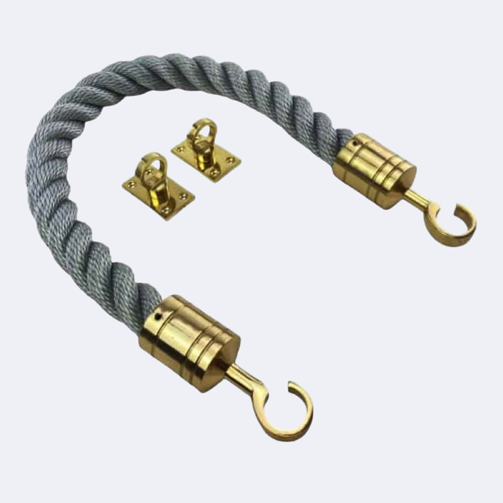 Synthetic Grey Barrier Rope With Hook & Eye Plates