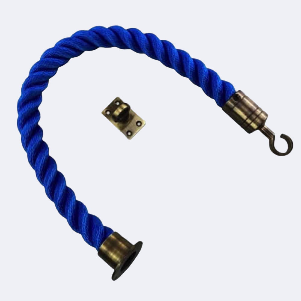 Synthetic Royal Blue Barrier Rope With Cup End, Hook & Eye Plate