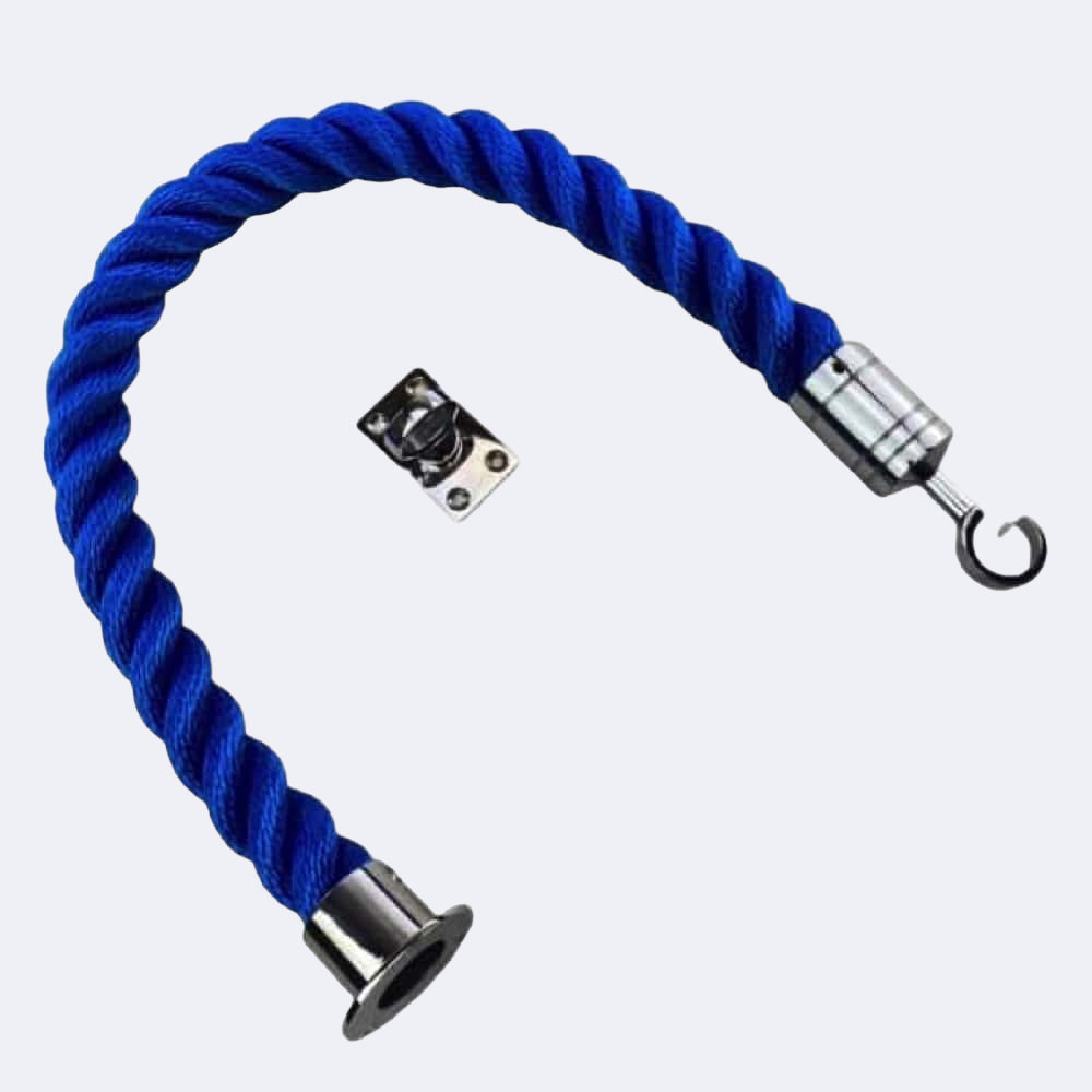 Synthetic Royal Blue Barrier Rope With Cup End, Hook & Eye Plate