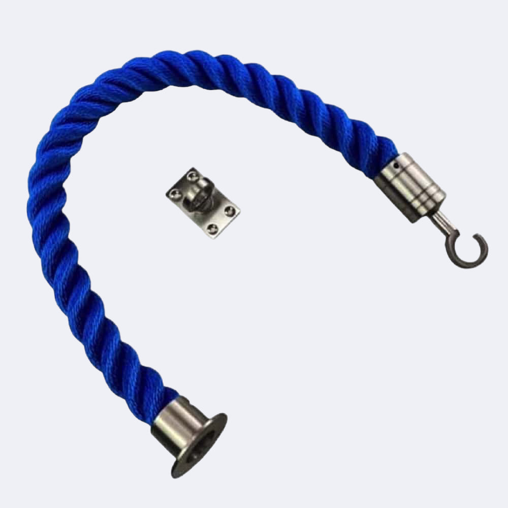 Synthetic Royal Blue Barrier Rope With Cup End, Hook & Eye Plate