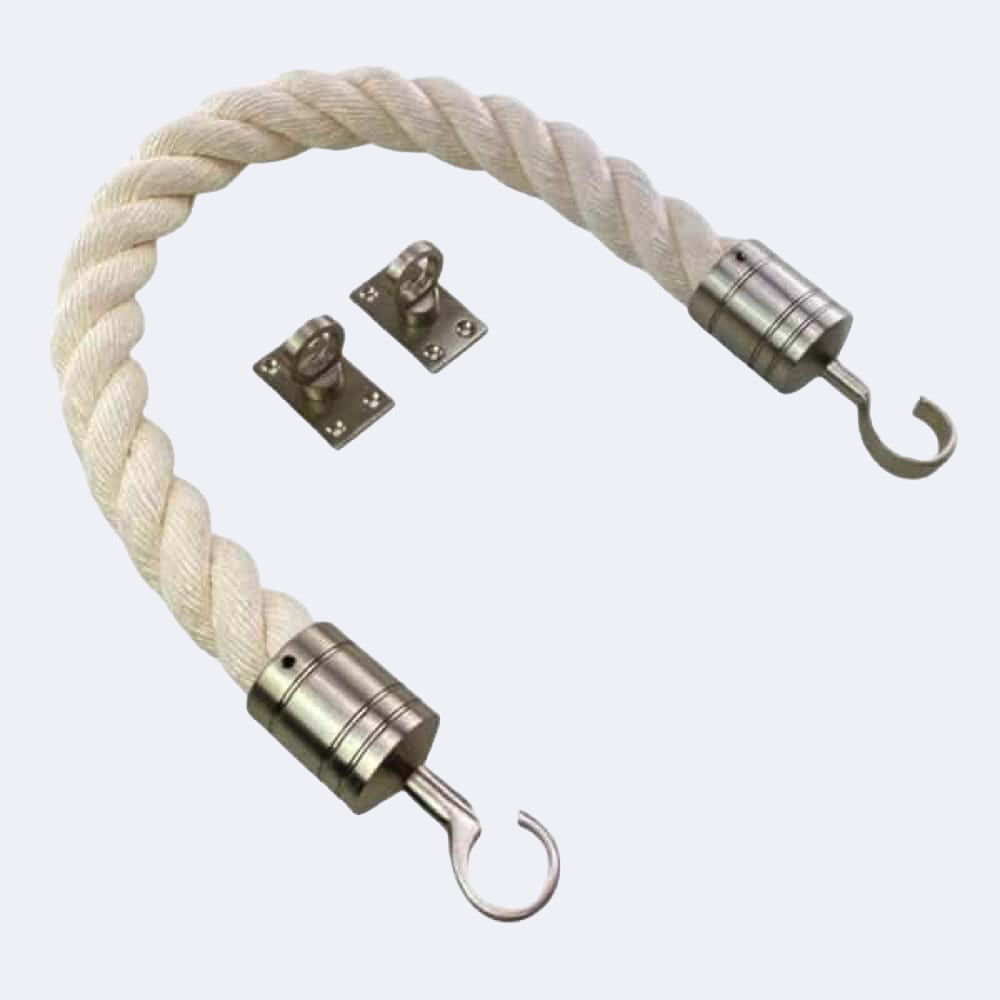 Synthetic White Cotton Barrier Rope With Hook & Eye Plates