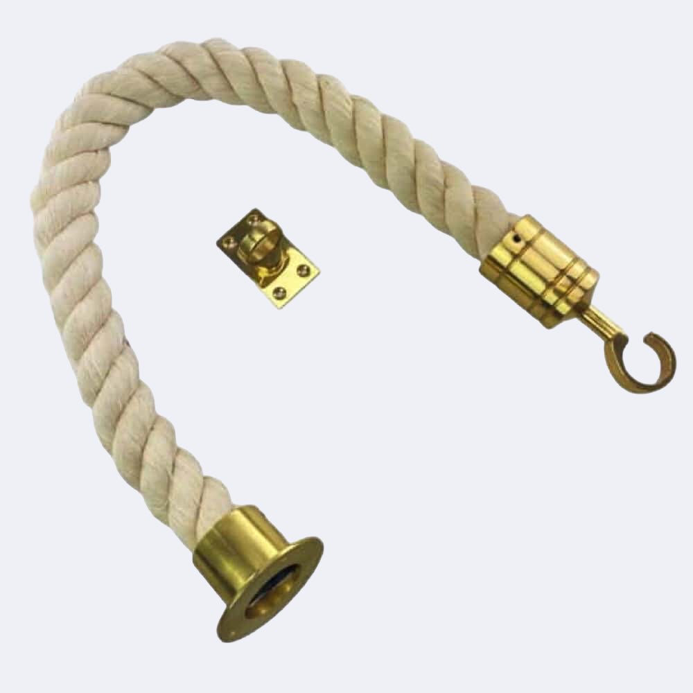 Natural Cotton Barrier Rope With Cup End, Hook & Eye Plate | Stair Ropes UK