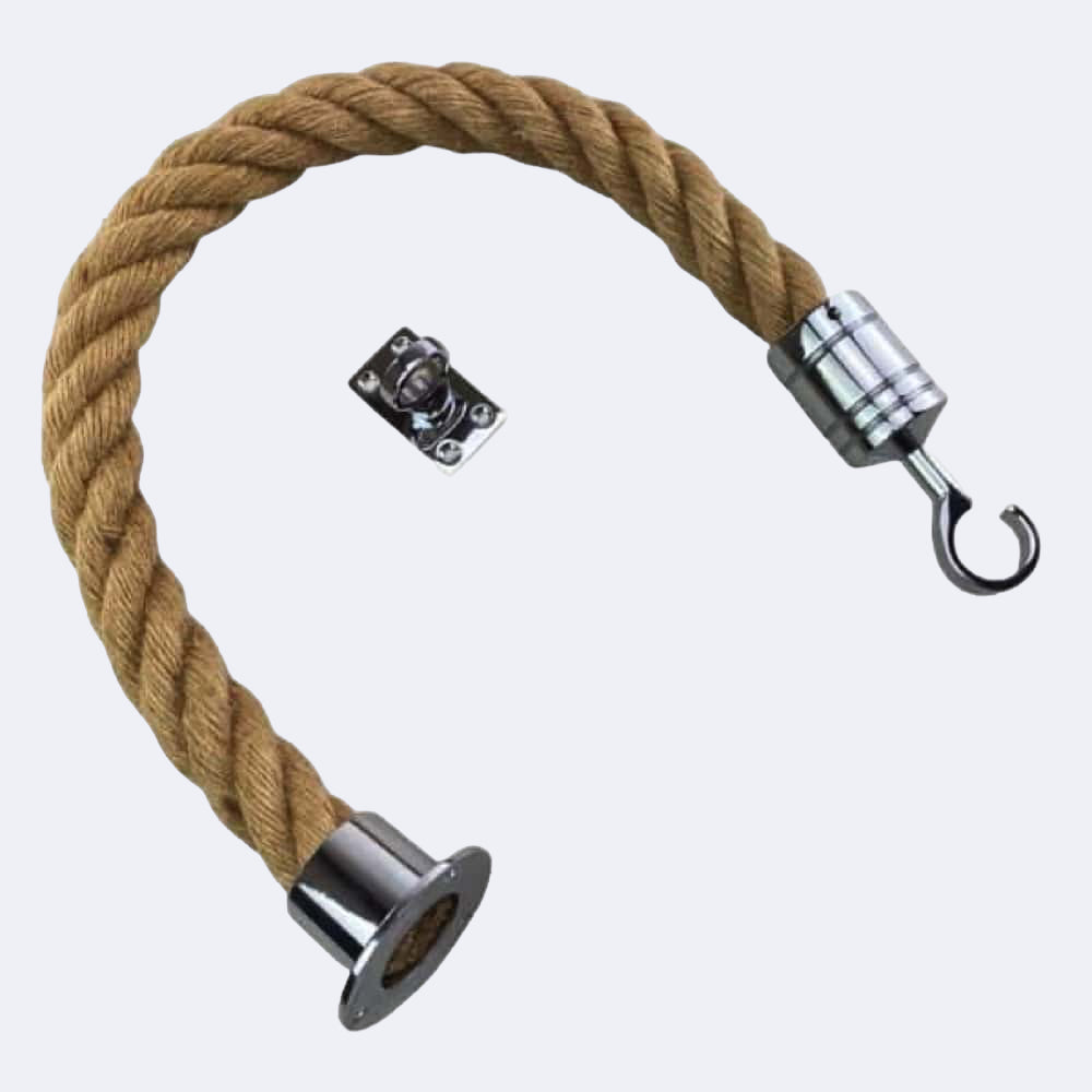 Cup Per Rope Natural Jute Barrier Rope With Cup End, Hook & Eye Plate | Stair Ropes UK