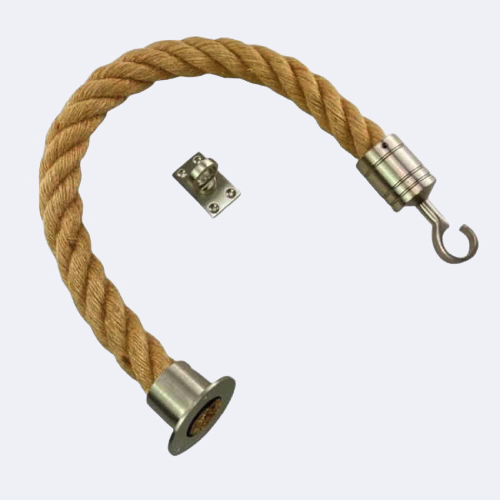 Natural Jute Barrier Rope With Cup End, Hook & Eye Plate