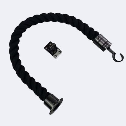 Synthetic Black Barrier Rope With Cup End, Hook & Eye Plate