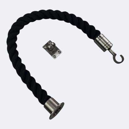 Synthetic Black Barrier Rope With Cup End, Hook & Eye Plate