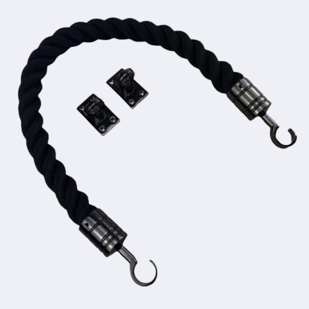 Synthetic Black Barrier Rope With Hook & Eye Plates