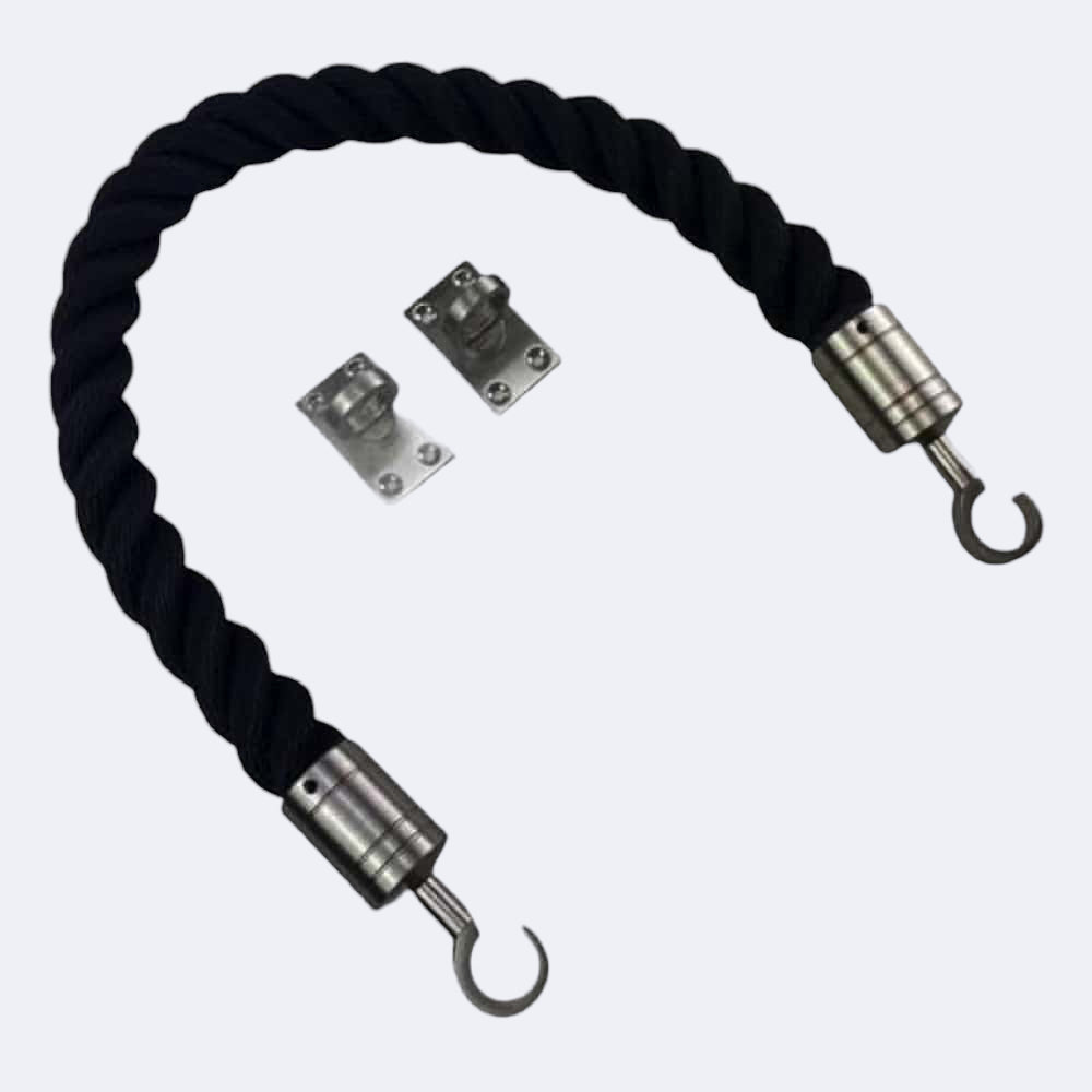 Synthetic Black Barrier Rope With Hook & Eye Plates