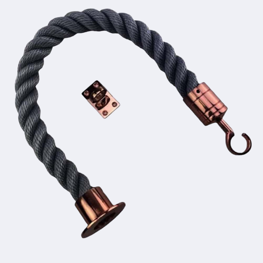 Barre Ropes Synthetic Grey Barrier Rope With Cup End, Hook & Eye Plate | Stair Ropes UK