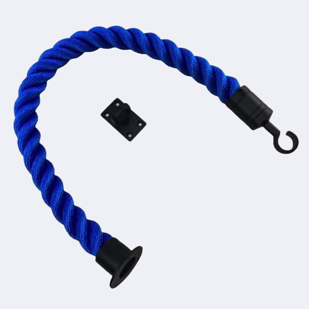 Synthetic Royal Blue Barrier Rope With Cup End, Hook & Eye Plate