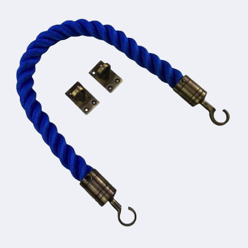 Synthetic Royal Blue Barrier Rope With Hook & Eye Plates