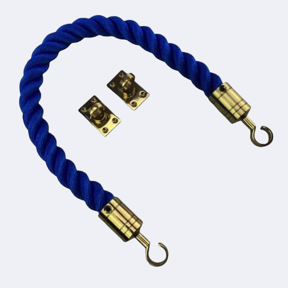 Synthetic Royal Blue Barrier Rope With Hook & Eye Plates