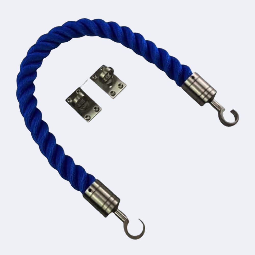 Synthetic Royal Blue Barrier Rope With Hook & Eye Plates | Stair Ropes UK
