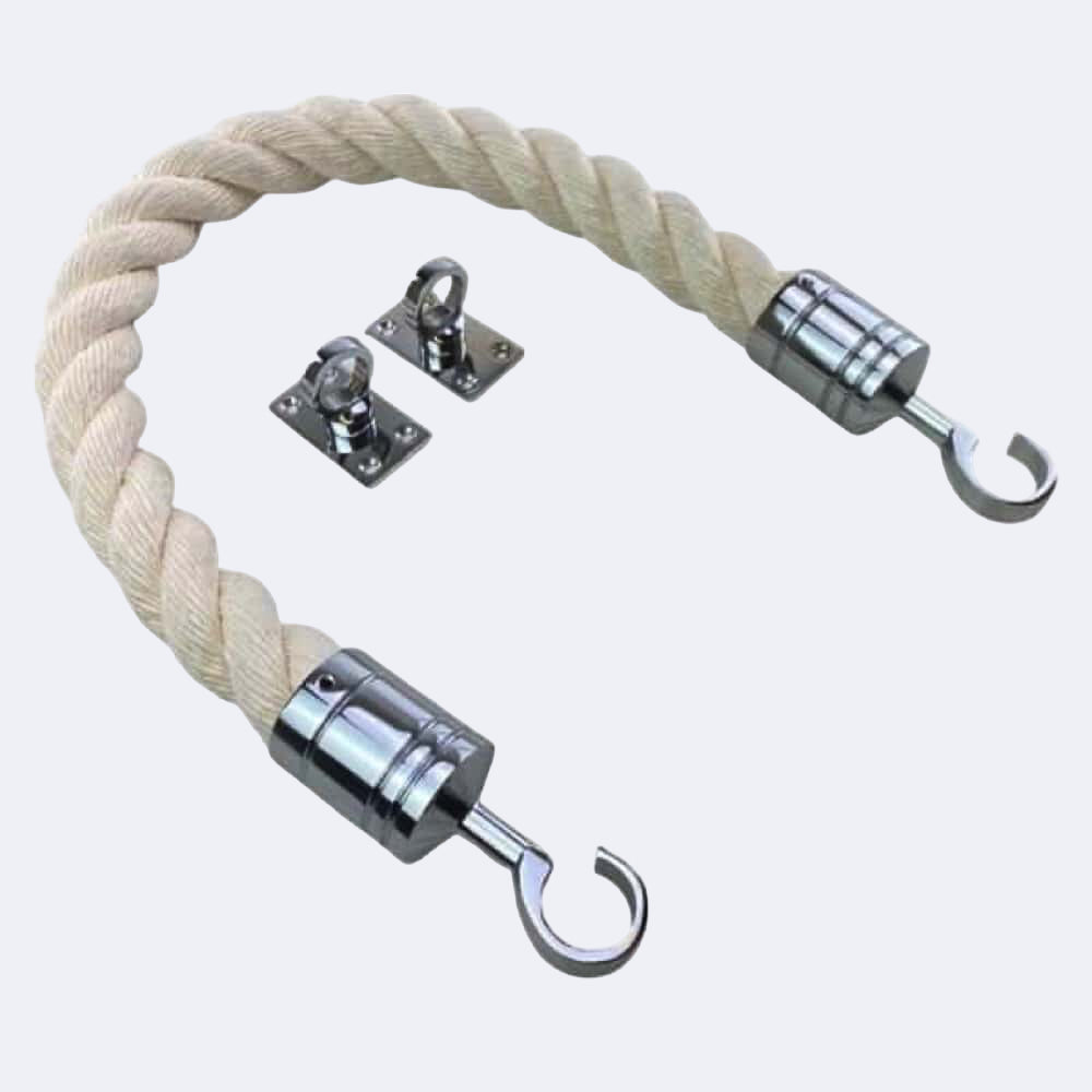 Synthetic White Cotton Barrier Rope With Hook & Eye Plates