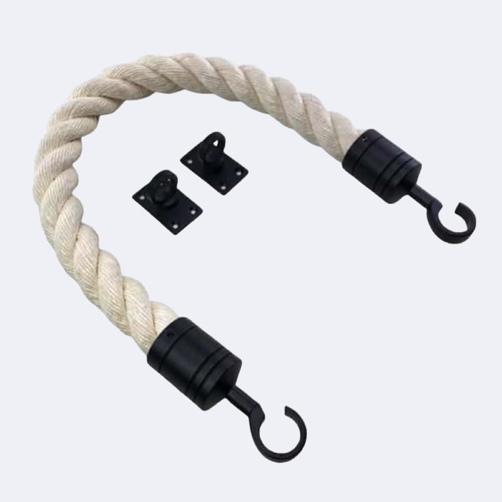 Barre Ropes Synthetic White Cotton Barrier Rope With Hook & Eye Plates | Stair Ropes UK
