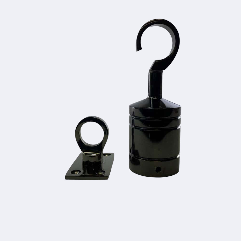 Metal Rope Hook 50mm Gun Metal Black Hook And Eye Plate Rope Fittings | Stair Ropes UK
