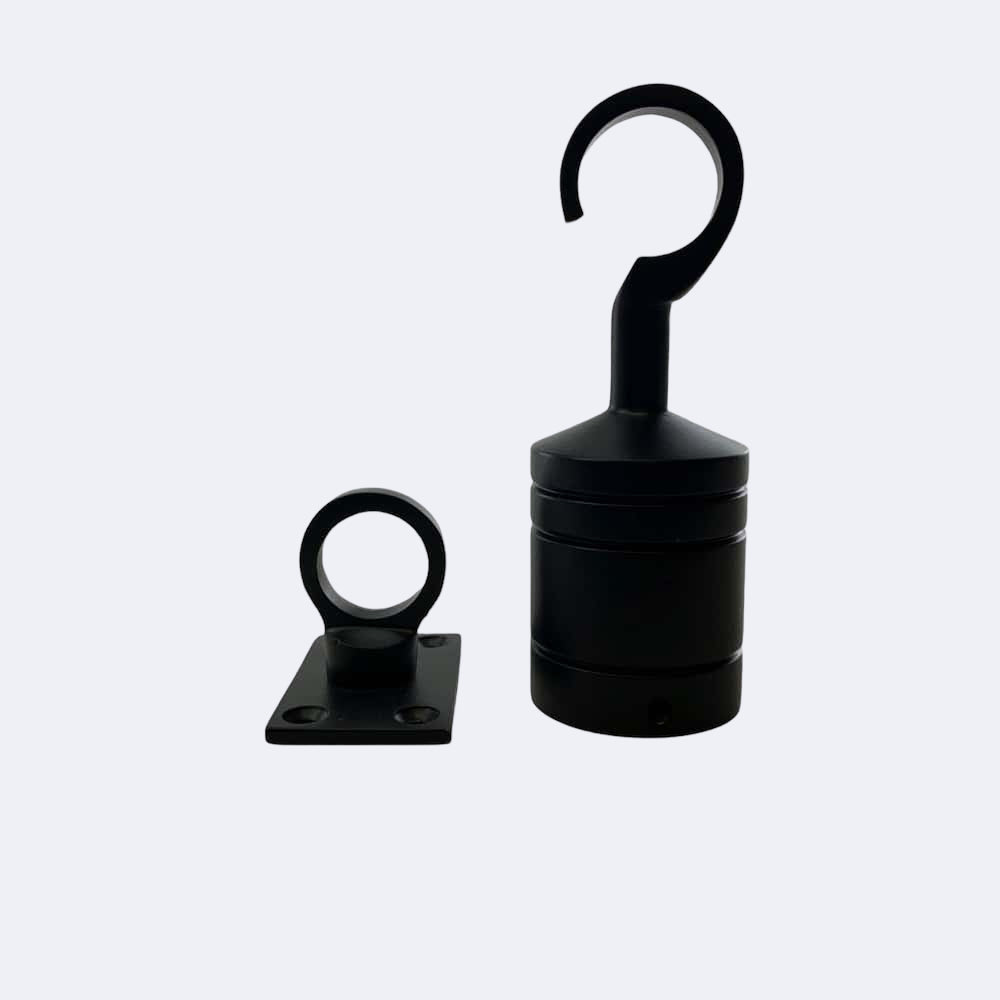 32mm Powder Coated Black Hook And Eye Plate Rope Fittings | Stair Ropes UK